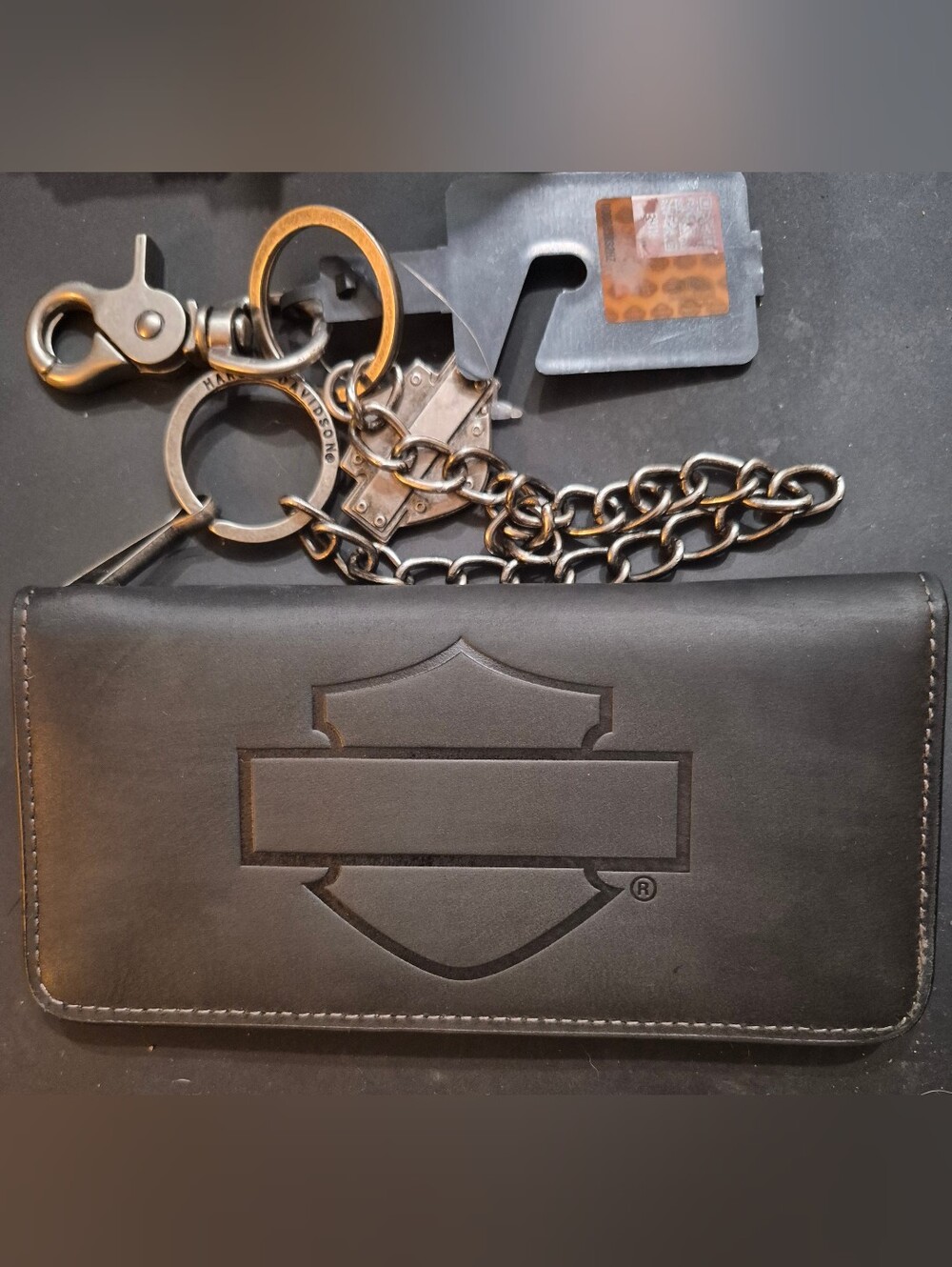 Vintage Harley-Davidson Black Leather Wallet with Metal Chain. Made In USA